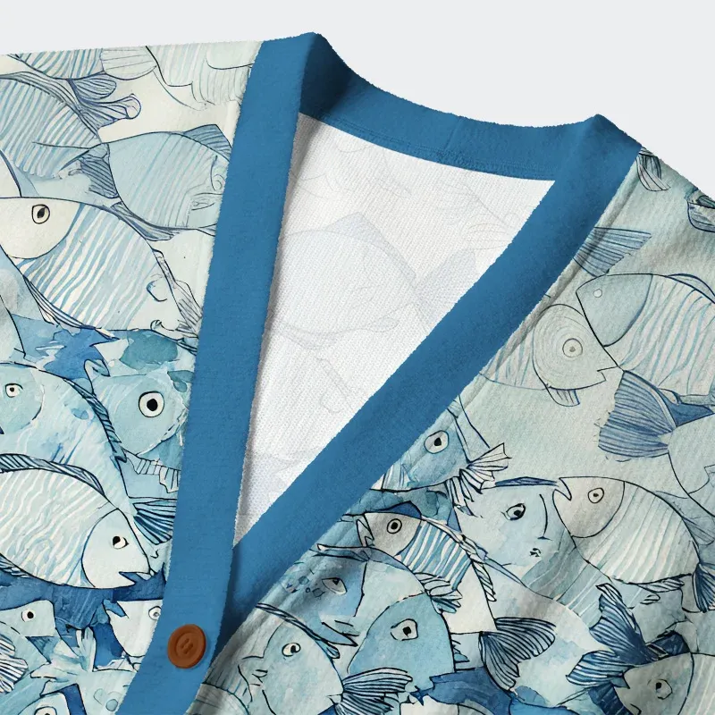 Tokyo-Tiger Siamese Cat Among The Fish Ugly Cardigan Sweater