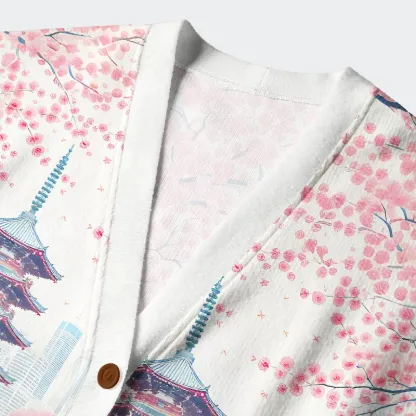 Tokyo-Tiger Springtime Train Scenery Ugly Cardigan Sweater