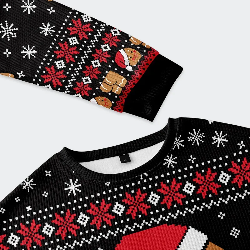 Tokyo-Tiger Kissing The Gingerbread Man's Butt Christmas Ugly Sweatshirt