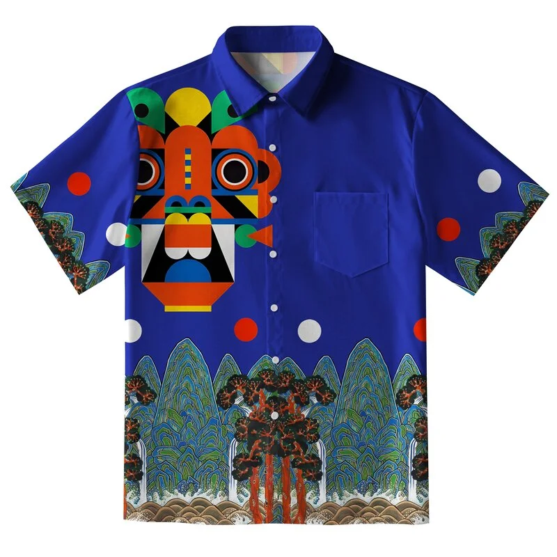 Tokyo-Tiger Abstract Art Mask Button-up Shirt