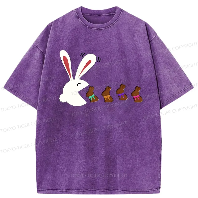 Tokyo-Tiger Funny Eating Chocolate Bunny Washed T-Shirt