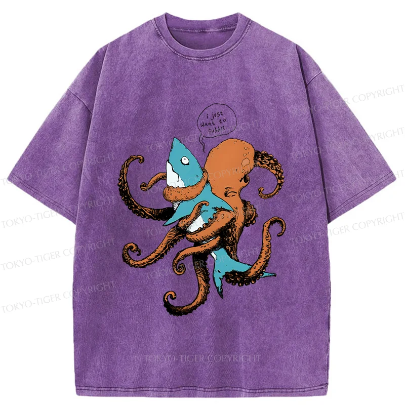 Tokyo-Tiger Octopus Entangles Shark Washed T-Shirt