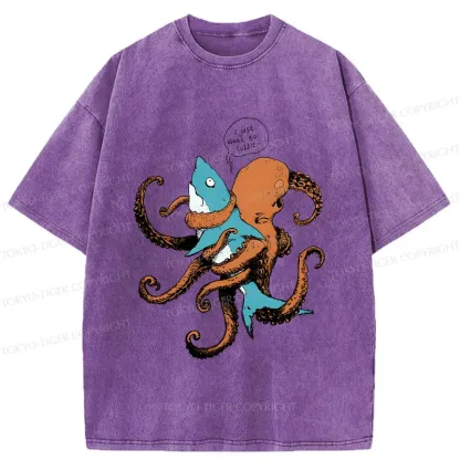 Tokyo-Tiger Octopus Entangles Shark Washed T-Shirt