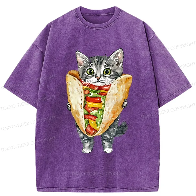 Tokyo-Tiger Kawaii Taco Cat Washed T-Shirt