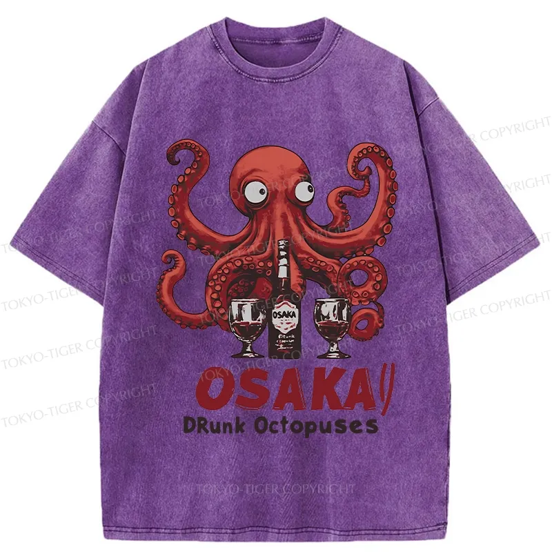 Tokyo-Tiger Osaka Drunk Octopus Washed T-Shirt