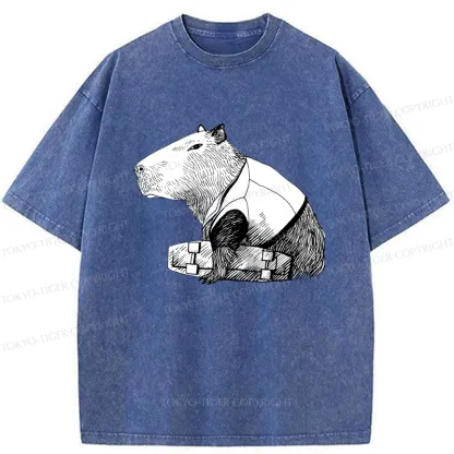 Tokyo-Tiger Funny Capybara Skateboard Washed T-Shirt