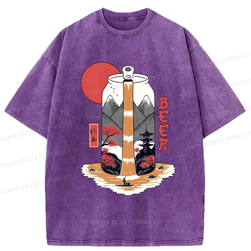 Tokyo-Tiger Japanese Retro Beer Landscape Washed T-Shirt