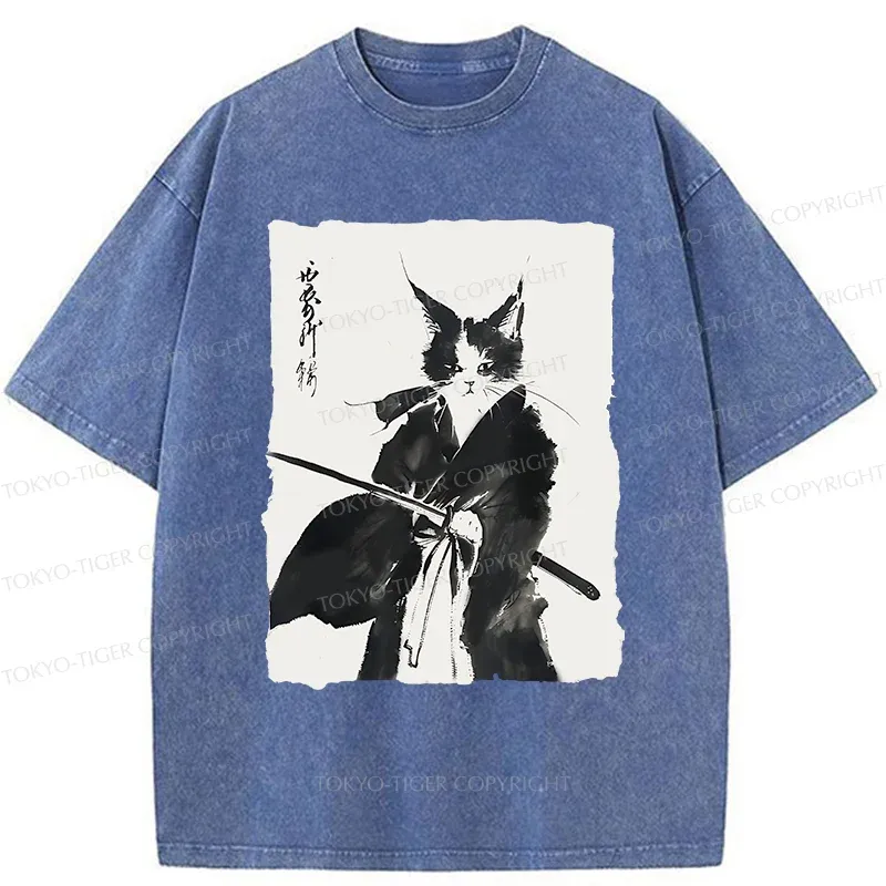 Tokyo-Tiger Retro Warrior Cat Washed T-Shirt