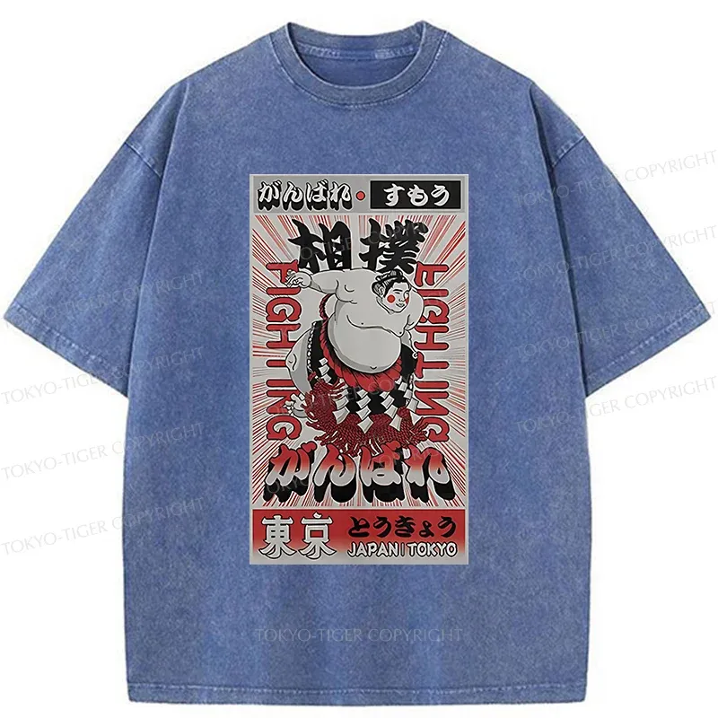 Tokyo-Tiger Vintage Sumo Poster Washed T-Shirt