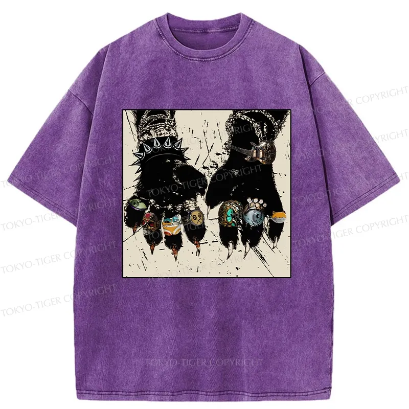 Tokyo-Tiger Funny Rich Cat Washed T-Shirt