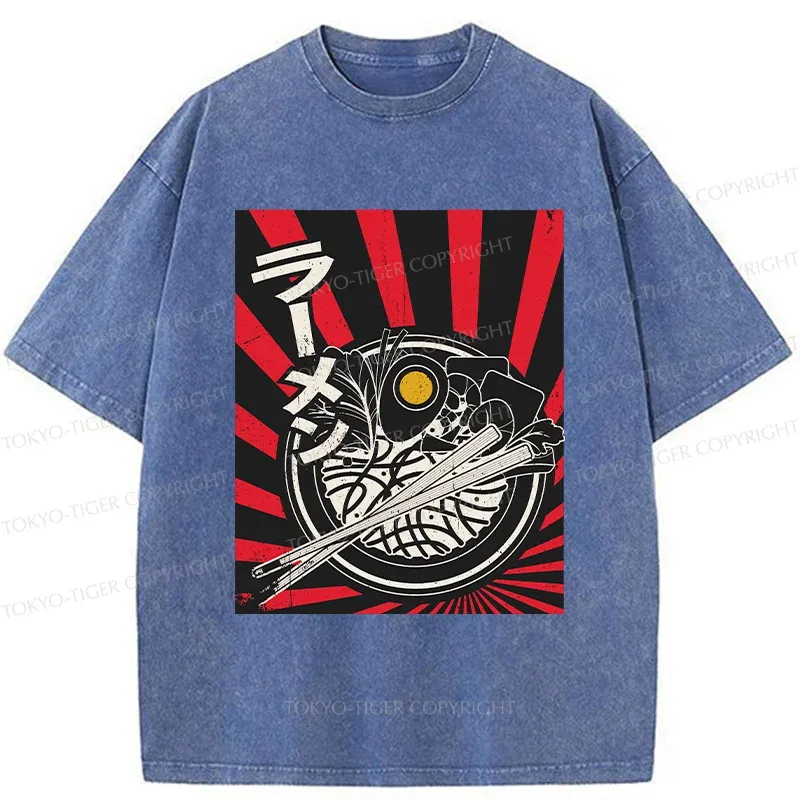 Tokyo-Tiger Vintage Ramen Poster Washed T-Shirt