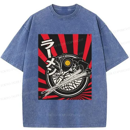 Tokyo-Tiger Vintage Ramen Poster Washed T-Shirt