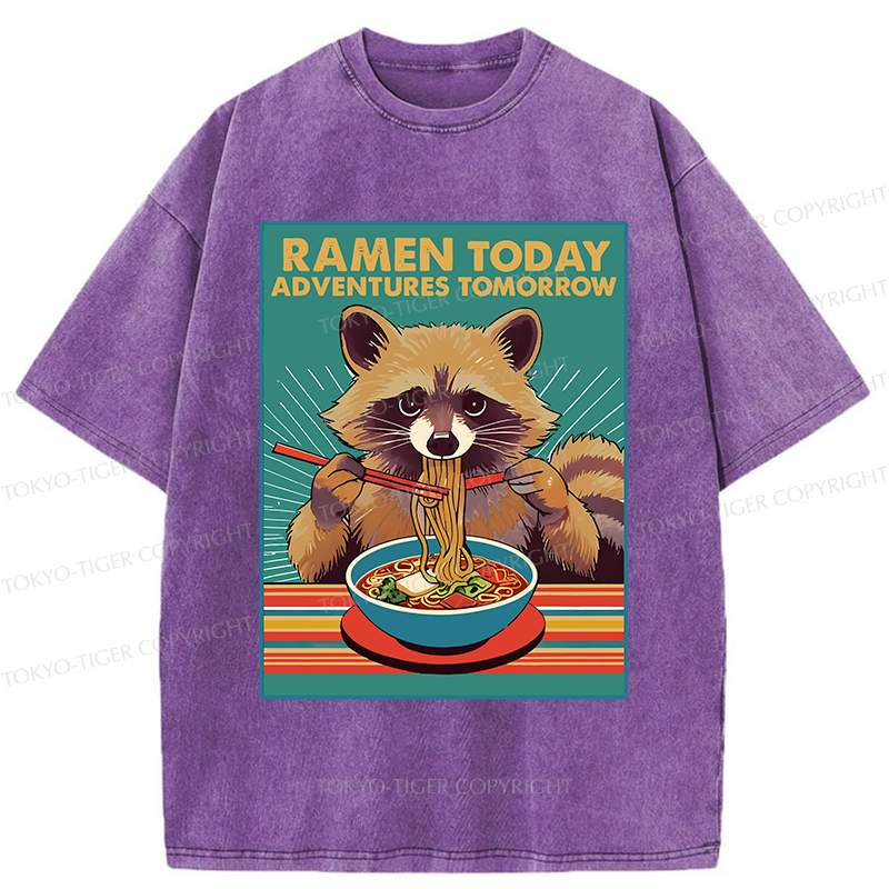 Tokyo-Tiger Raccoon Eating Ramen Washed T-Shirt