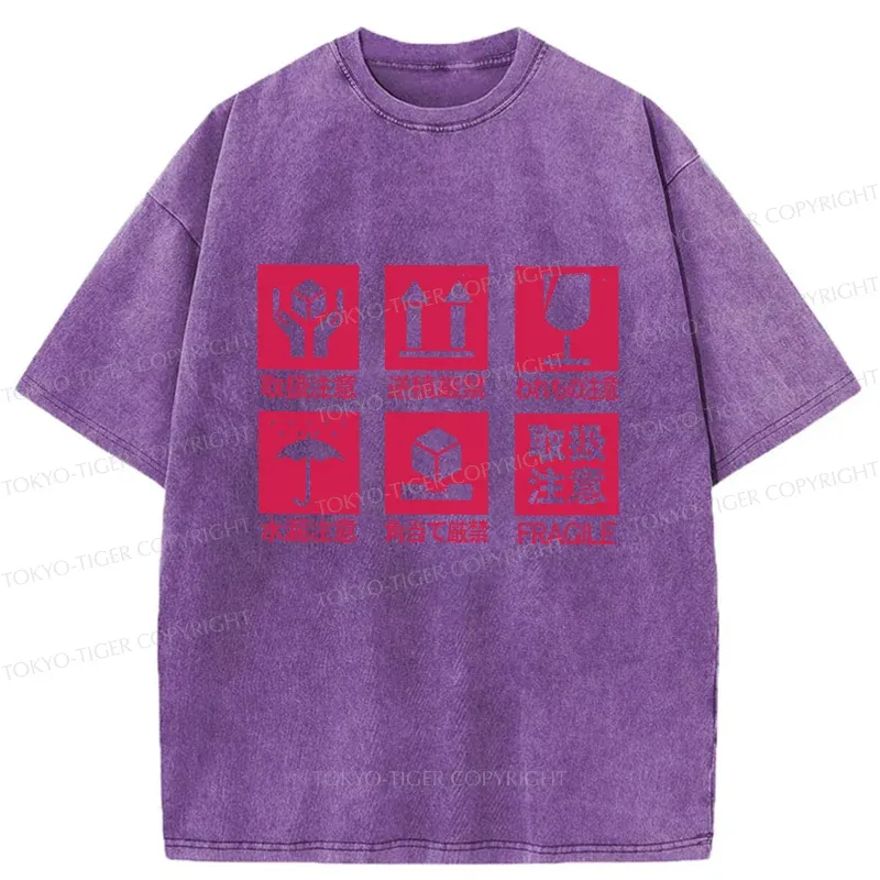 Tokyo-Tiger Japanese Item Labels Washed T-Shirt