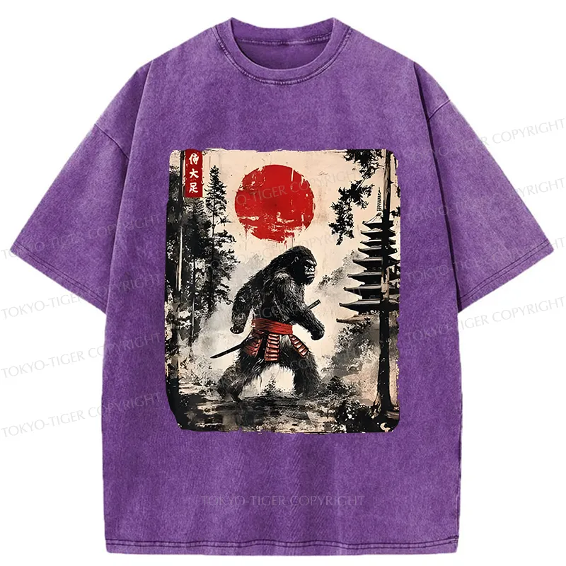 Tokyo-Tiger Japanese Samurai Bigfoot Washed T-Shirt