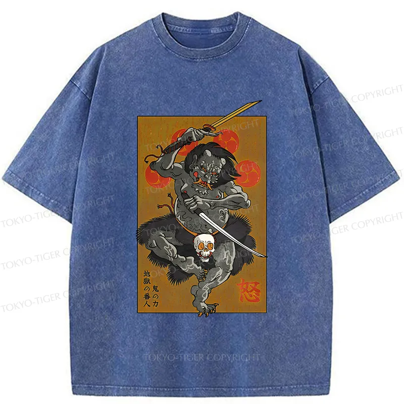 Tokyo-Tiger Japanese Yokai Hell Ghost Washed T-Shirt