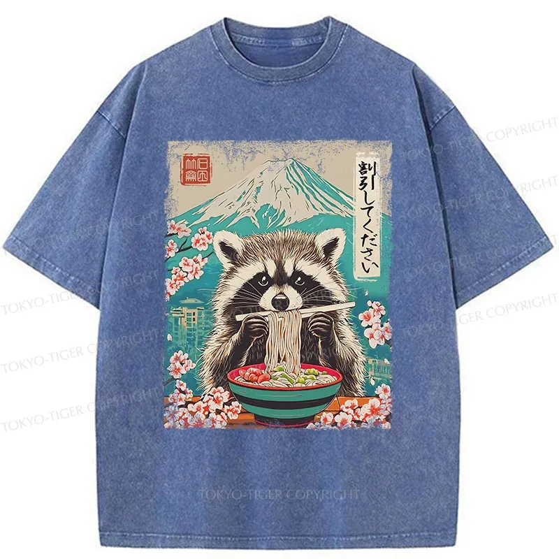 Tokyo-Tiger Please Give Raccoon A Discount Washed T-Shirt
