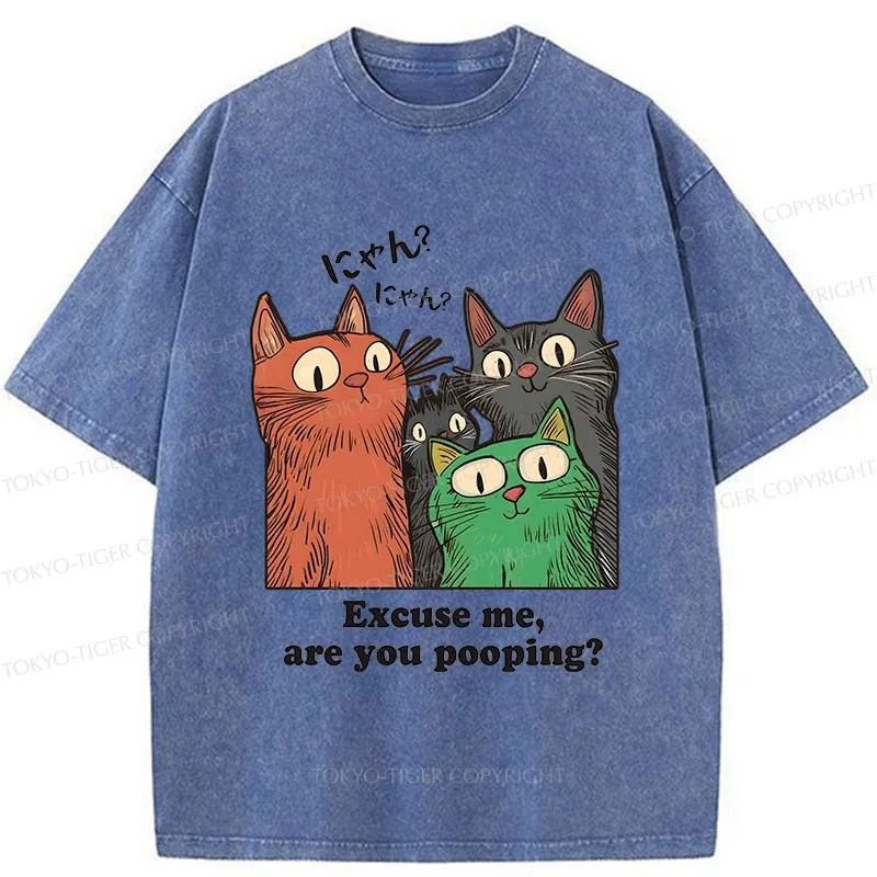Tokyo-Tiger Cats Watching Poop Washed T-Shirt