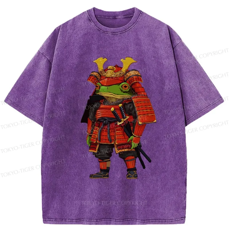 Tokyo-Tiger Frog In Traditional Samurai Armor Washed T-Shirt