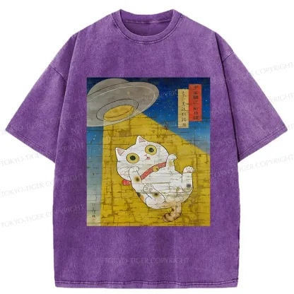 Tokyo-Tiger Funny Meow-FO Kidnapping Cat Washed T-Shirt