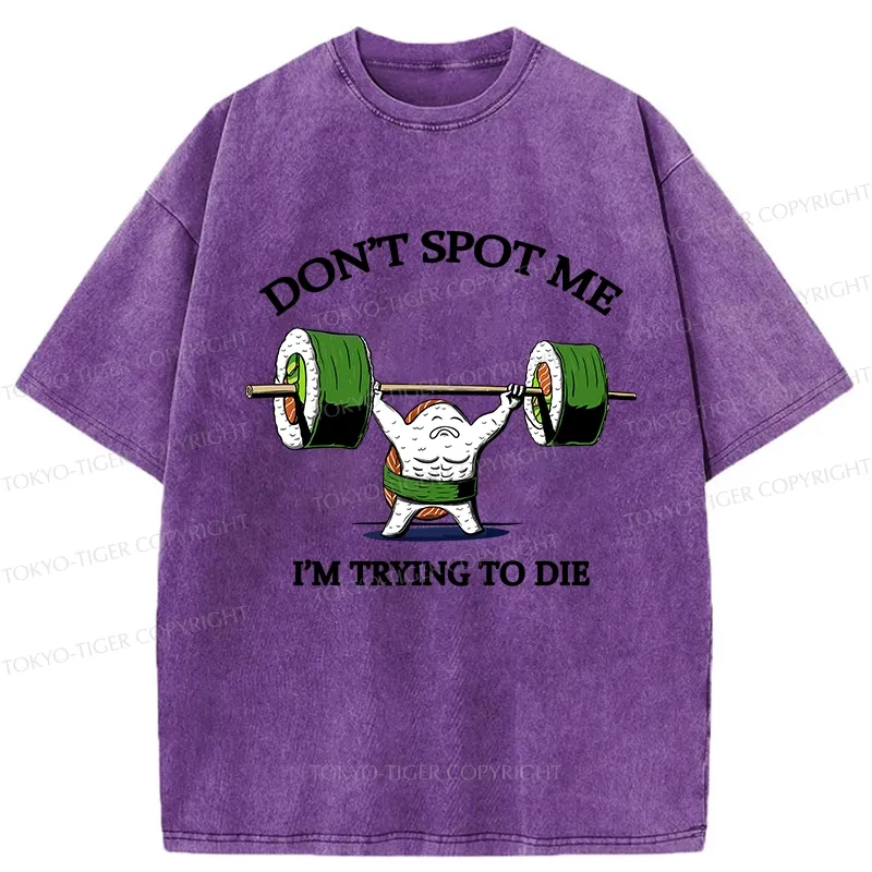 Tokyo-Tiger Funny Sushi Weightlifting Fitness Washed T-Shirt