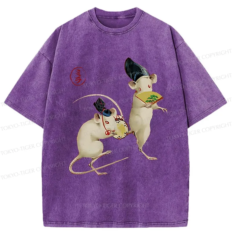Tokyo-Tiger Retro Dancing Mouse Washed T-Shirt