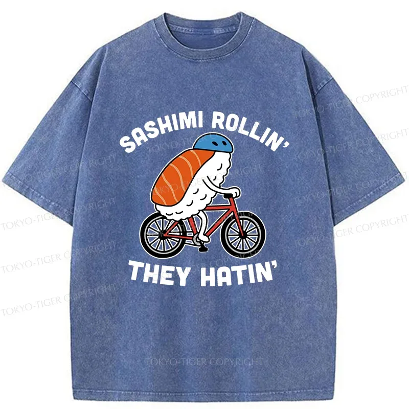 Tokyo-Tiger Sushi On a Bike Washed T-Shirt