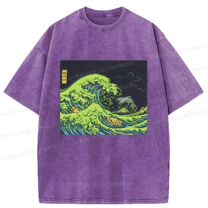 Tokyo-Tiger Polluted Ocean Waves Washed T-Shirt