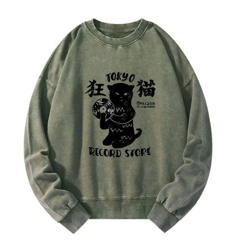 Tokyo-Tiger Tokyo Record Store Cat CD Washed Sweatshirt