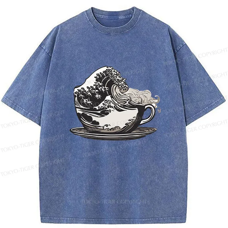 Tokyo-Tiger Vintage Coffee Wave Washed T-Shirt