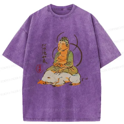 Tokyo-Tiger Buddha Riding A Pig Washed T-Shirt