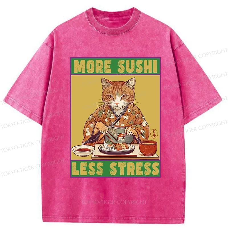 Tokyo-Tiger More Sushi Less Stress Washed T-Shirt