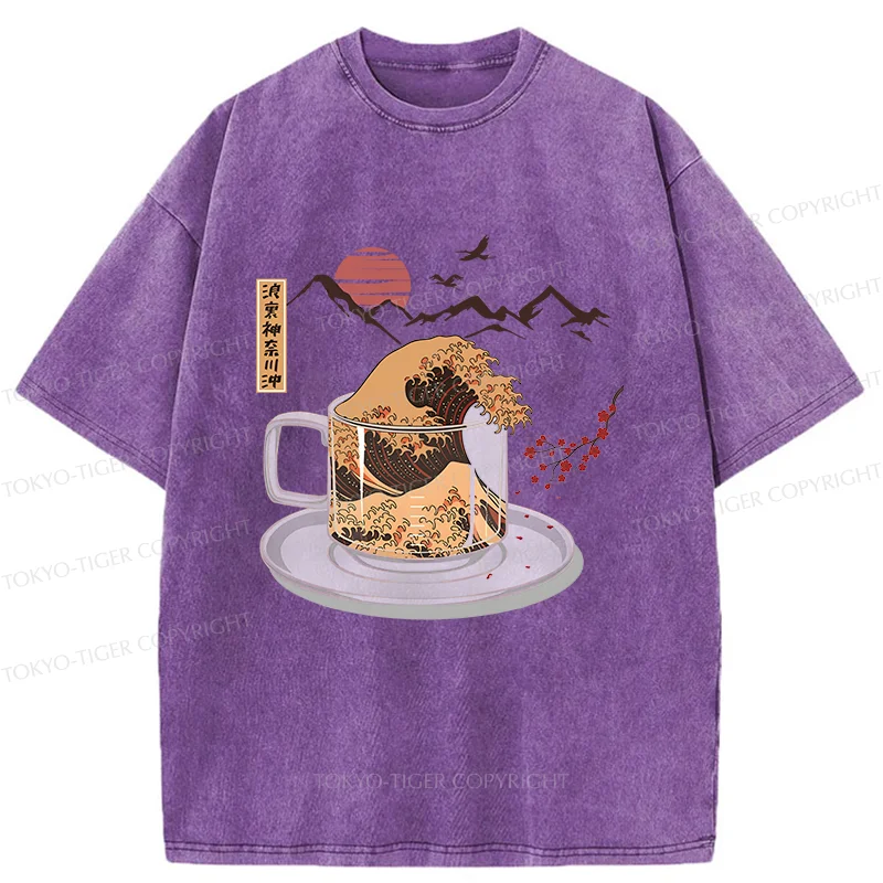 Tokyo-Tiger Vintage Coffee Wave Washed T-Shirt
