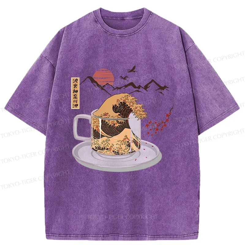 Tokyo-Tiger Vintage Coffee Wave Washed T-Shirt