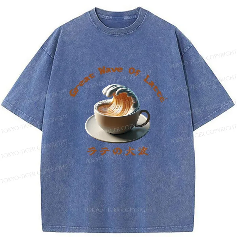 Tokyo-Tiger Latte Wave Washed T-Shirt