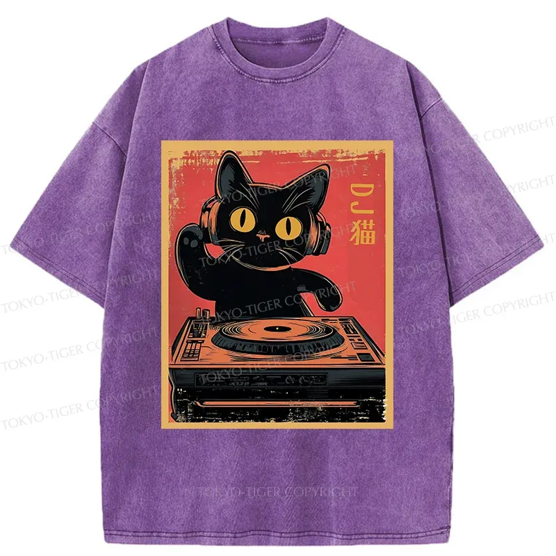Tokyo-Tiger DJ Cat Washed T-Shirt