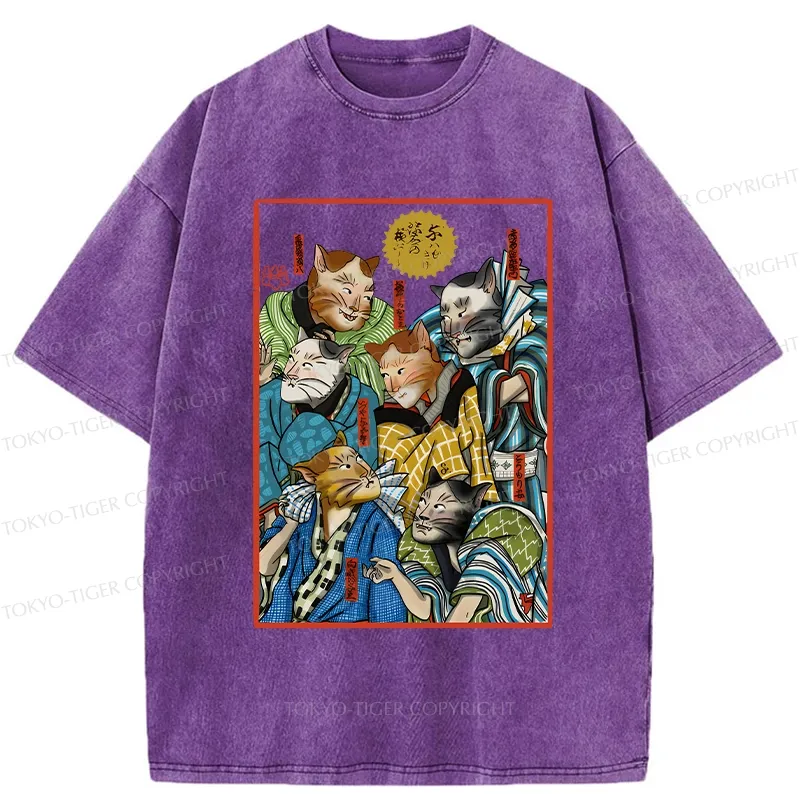 Tokyo-Tiger Japanese Ukiyo-e Cats Washed T-Shirt