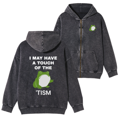 Tokyo-Tiger Funny Frog Flipping The Bird Washed Zip Hoodie