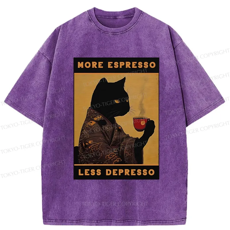Tokyo-Tiger More Espresso Less Depresso Retro Washed T-Shirt
