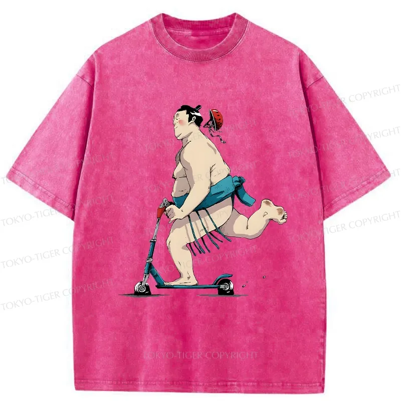 Tokyo-Tiger Sumo On A Scooter Washed T-Shirt