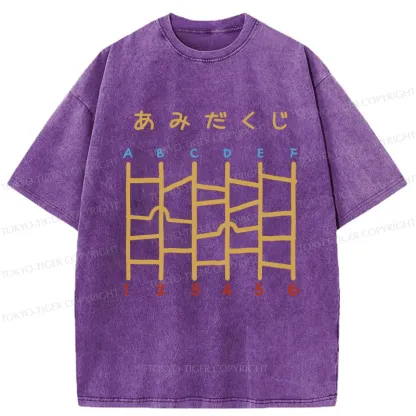 Tokyo-Tiger Japanese Ladder Lottery Game Washed T-Shirt