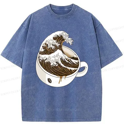 Tokyo-Tiger Tilted Coffee Wave Washed T-Shirt