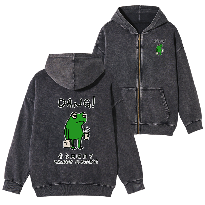 Tokyo-Tiger Is It Already Monday Washed Zip Hoodie