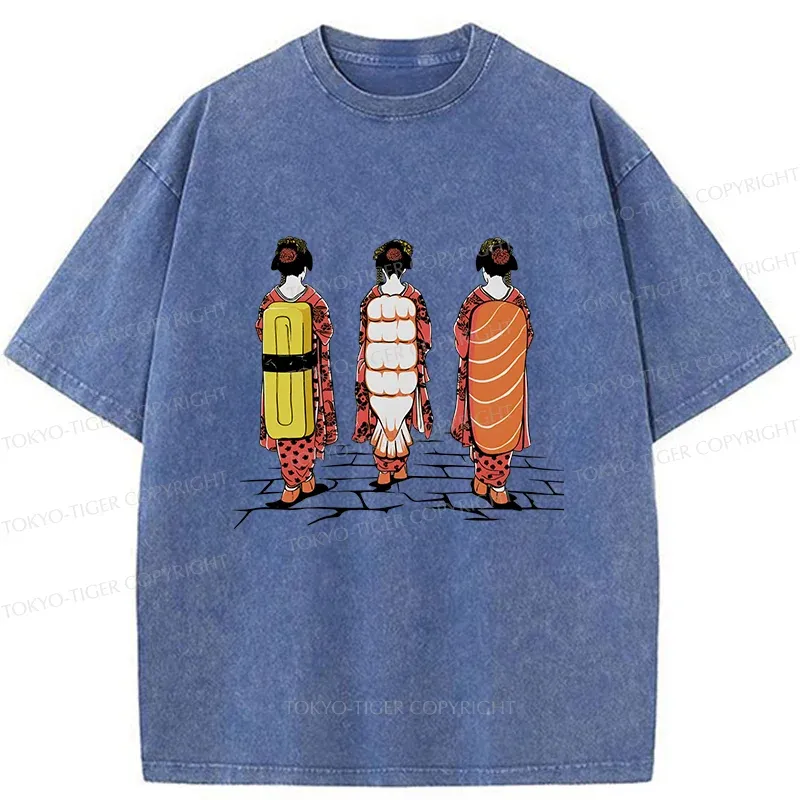 Tokyo-Tiger Sushi Japanese Girl Washed T-Shirt