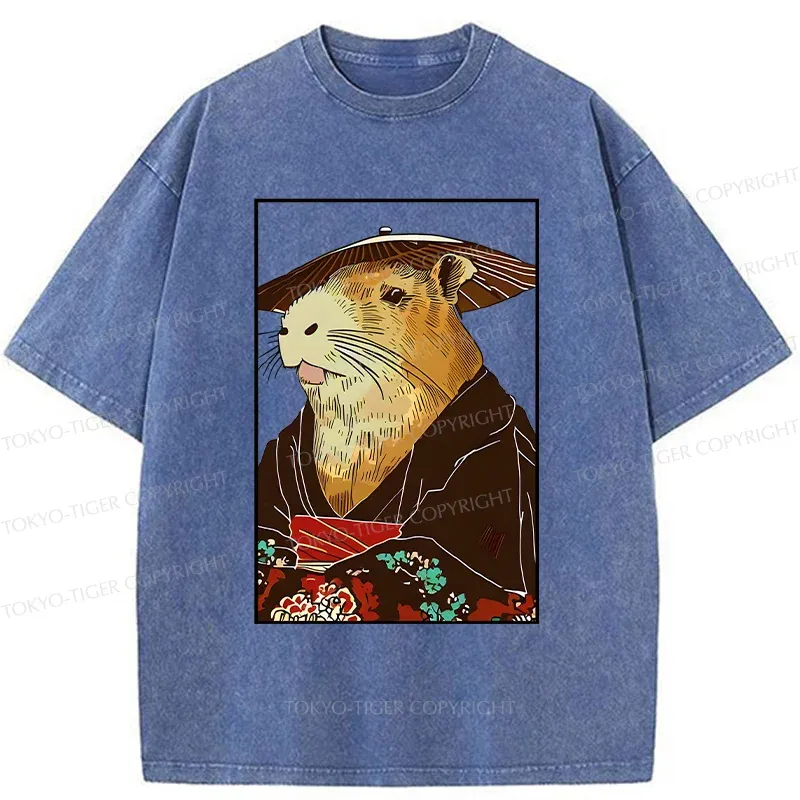 Tokyo-Tiger Capybara In Kimono Washed T-Shirt