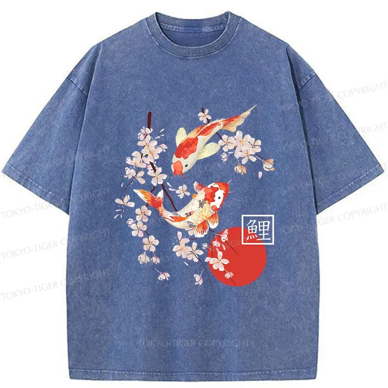 Tokyo-Tiger Japanese Auspicious Carp Washed T-Shirt