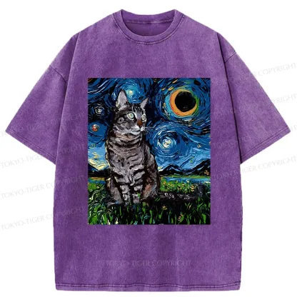 Tokyo-Tiger Cat On The Grass Washed T-Shirt