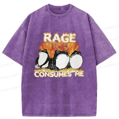 Tokyo-Tiger Angry Funny Frogs Washed T-Shirt