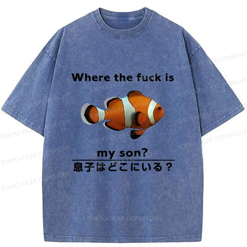 Tokyo-Tiger Fish Looking For Son Washed T-Shirt