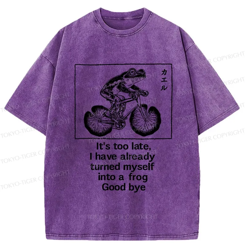 Tokyo-Tiger Funny Frog Riding A Bicycle Washed T-Shirt